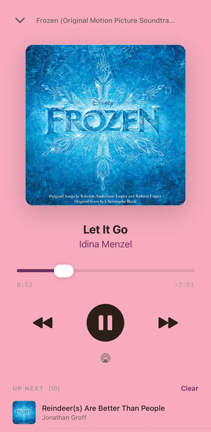 Songkrate playing Let It Go from the Frozen soundtrack through Apple Music
